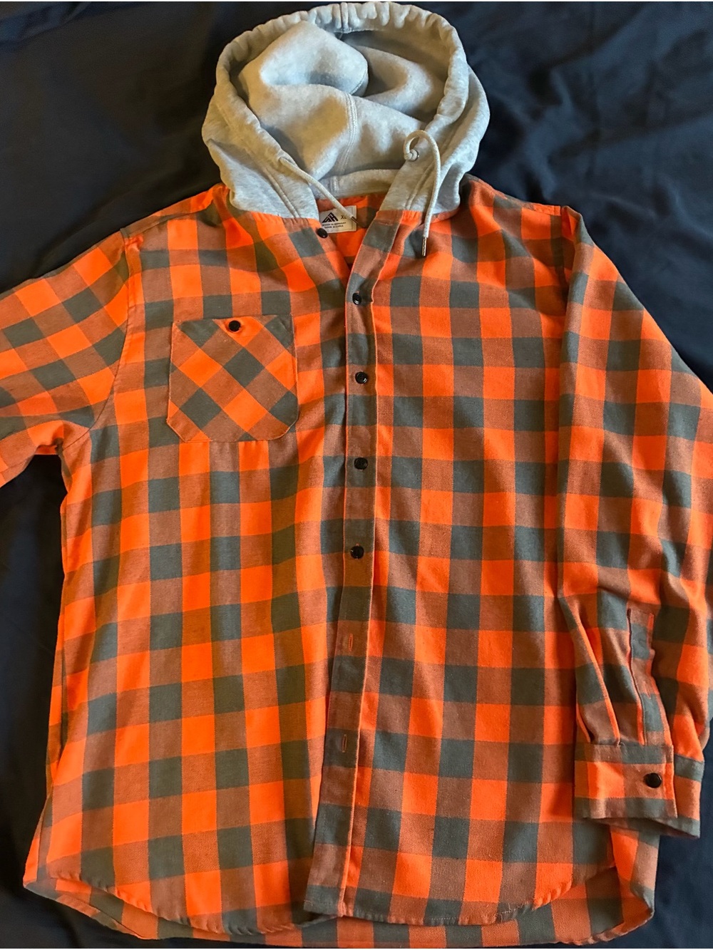 SRH Men's Hooded Plaid Shirt Jacket in Orange and Gray